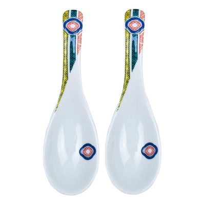 ARCEFT scoop Set of Two Japanese Porcelain Soup Spoons 5.4"" Handmade Ceramic Soup Spoon Retro Design soup spoon (Color : D), 20010125