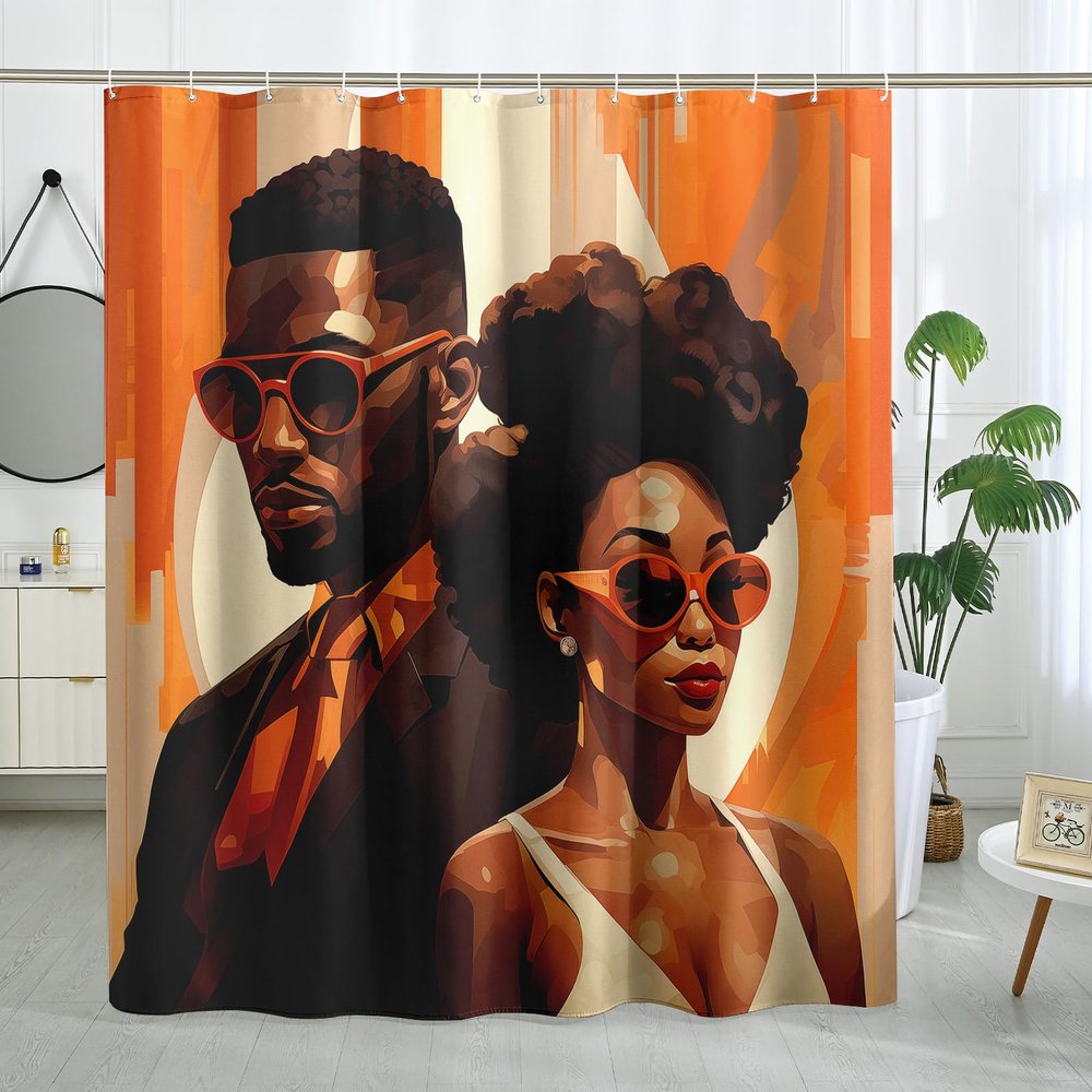 DESIHOM Cool African American Family Shower Curtain Set, Black Couple Shower Curtains for Bathroom Afro Africa Art Oil Painting Theme Bathroom Decor Polyester Fabric-62" x 72"