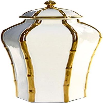ERoomQ Ceramic vase Ceramic Ginger Jar with Gold Details,Porcelain Jars Temple Jar with Lids, Flower Vases Storage Jar for Living Room Shelf, White