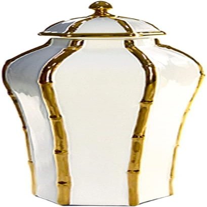ERoomQ Ceramic vase Ceramic Ginger Jar with Gold Details,Porcelain Jars Temple Jar with Lids, Flower Vases Storage Jar for Living Room Shelf, White