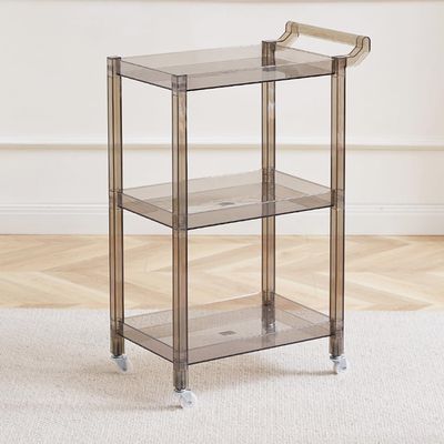 Acrylic Utility Rolling Cart,3-Tier Acrylic Bar Cart with Pulling Handle & 4 Wheels for Kitchen Living Room Dining Laundry,Clear Multifunction Small Spaces Rolling Serving (Size:29.13'' H,Color:Grey)
