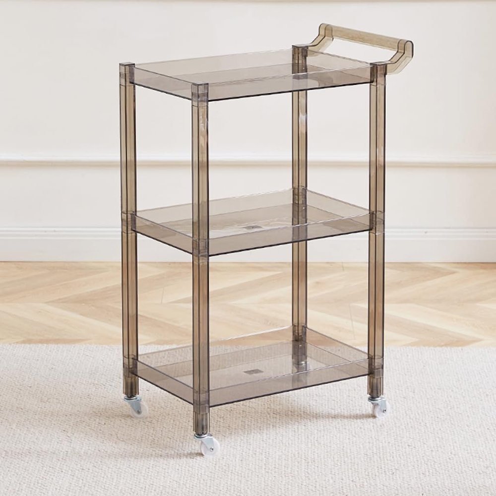 Acrylic Utility Rolling Cart,3-Tier Acrylic Bar Cart with Pulling Handle & 4 Wheels for Kitchen Living Room Dining Laundry,Clear Multifunction Small Spaces Rolling Serving (Size:29.13'' H,Color:Grey)