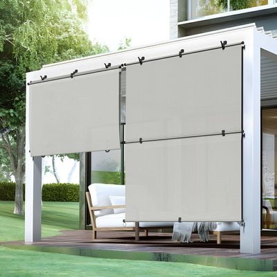 Bynbbur 7'W x 5'H Outdoor Patio Shades Foldable Roller Blinds, 220 GSM Sun Shade Roll Up Porch Screens Exterior Shade Cloth for Deck Pergola Backyard, Light Gray