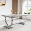70'' Marble Dining Table for 6 People, Rectangle Faux Marble Dining Table with Silver Mirrored Finish Stainless Steel Base, Modern Marble Kitchen Table for Living Room Home Office view 1