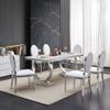 70'' Marble Dining Table for 6 People, Rectangle Faux Marble Dining Table with Silver Mirrored Finish Stainless Steel Base, Modern Marble Kitchen Table for Living Room Home Office view 2