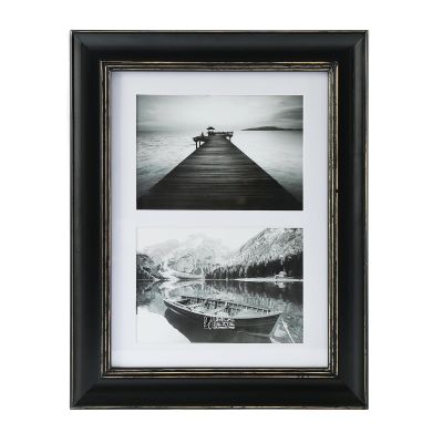 UMICAL 5x7 Collage Picture Frame Matted 2-Opening Vintage Style Distressed Look Black Wood Photo Frames with 2 Mats for Tabletop and Wall Mounting Display