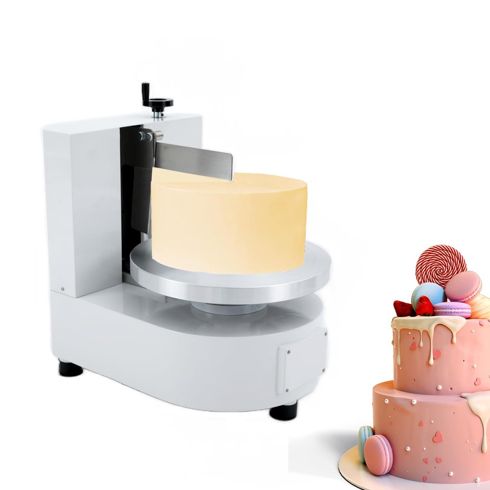 Treliamd Cake Decorating Coating Machine, Cake Cream Spreading Coating Smearing Machine, Cake Cream Smoothing Adjustable Cake Scraper for 4-12inch Cake 304 Stainless Steel, White