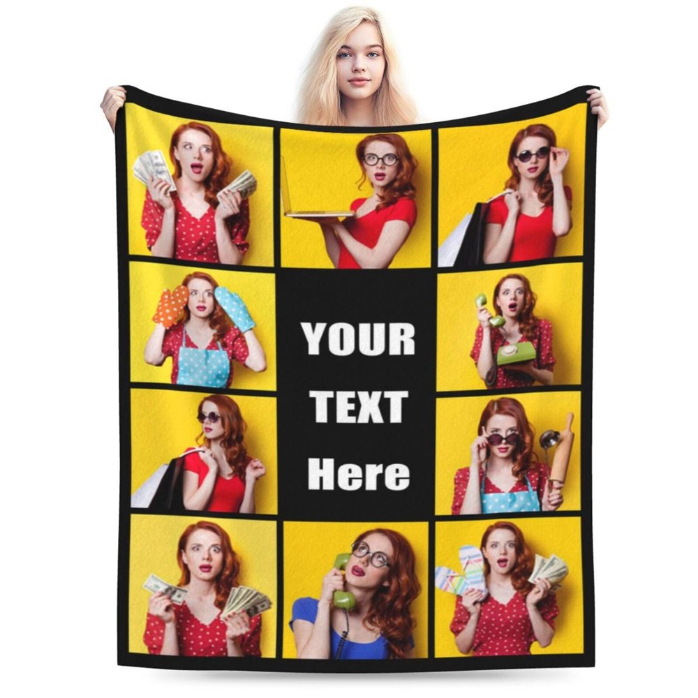 CYAHSJE Custom Blankets with 10 Photos and Text, Personalized Picture Blankets with Multiple Designs,Customized Blanket for Bedroom Office Travel Christmas Birthday as Souvenirs Gifts