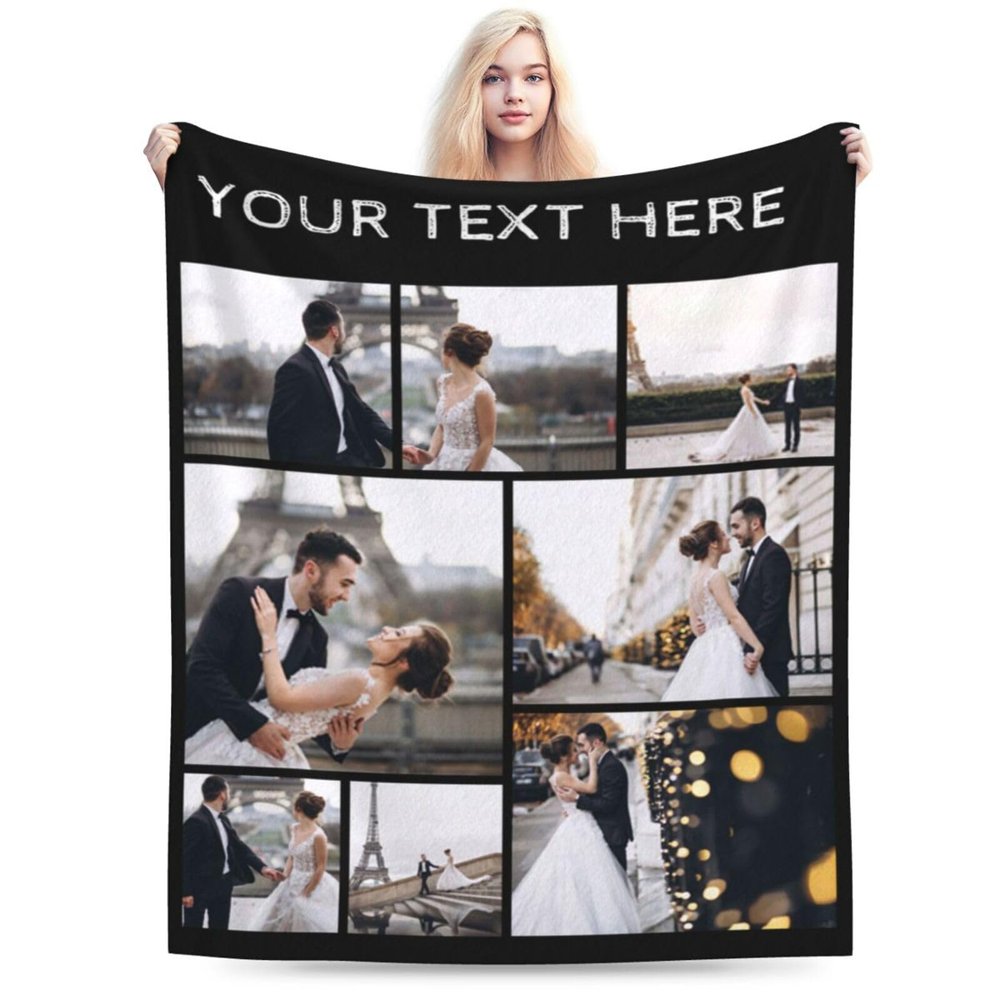 CYAHSJE Custom Blankets with 8 Photos and Text, Personalized Picture Blankets with Multiple Designs,Customized Blanket Gifts for Christmas Birthday Valentine's Day