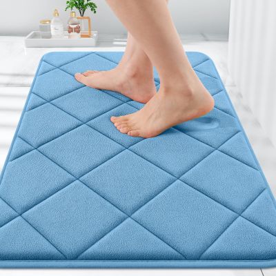 OLANLY Memory Foam Bath Mat 30x20, Ultra Soft and Absorbent Bathroom Rugs, Machine Washable, Comfortable Bath Carpet for Bathroom Floor, Tub and Shower, Blue