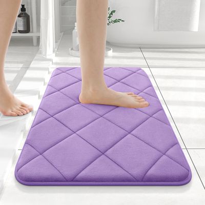 OLANLY Memory Foam Bath Mat 24x16, Ultra Soft and Absorbent Bathroom Rugs, Machine Washable, Comfortable Bath Carpet for Bathroom Floor, Tub and Shower, Lavender