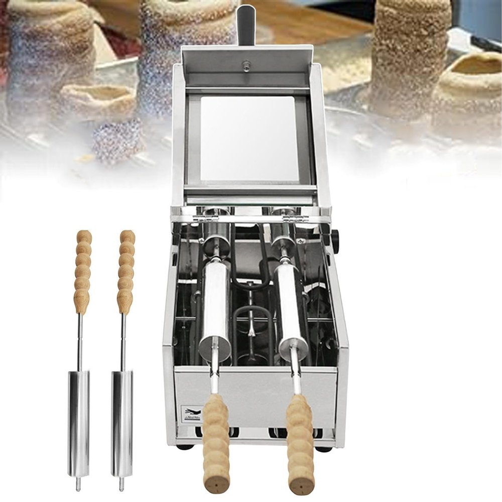 forplubossmmp Commercial Ice Chimney Cake Maker With 2 Baking Rolls, Electric Cone Chimney Bun Maker, Chimney Roll Grill Maker For Snack Bar, Mobile Food Truck, Street Stall
