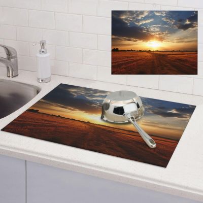 Dish Drying Mat for Kitchen Counter 18x24 Inch Microfiber Dish Drying Pad Field sunrise Absorbent Large Dishes Drainer Mats for Kitchen Countertops Sinks Draining Racks