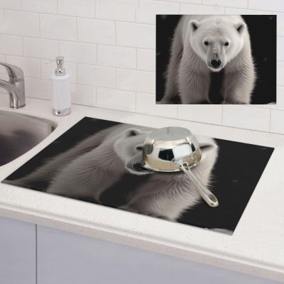 Dish Drying Mat for Kitchen Counter 18x24 Inch Microfiber Dish Drying Pad Polar Bear Absorbent Large Dishes Drainer Mats for Kitchen Countertops Sinks Draining Racks