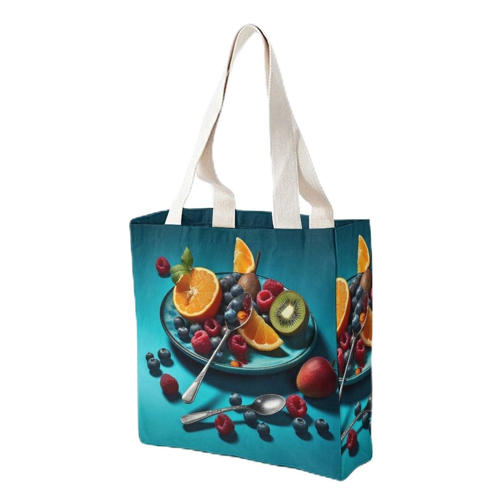 BTCOWZRV Canvas Tote Bag for Women Reusable Grocery Bag Fruit And Spoon Shopping Bags Casual Shoulder Bag Handbag