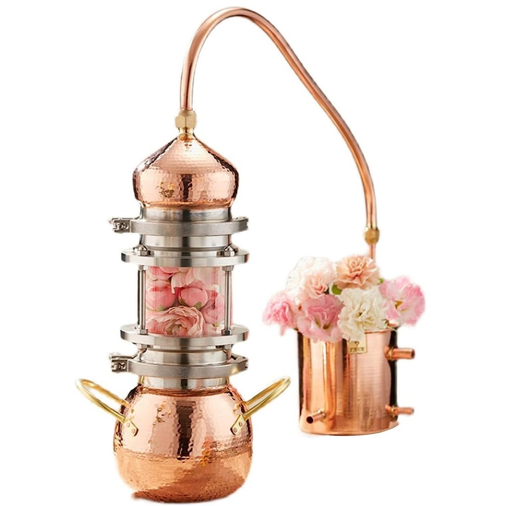 MiBoce Home Moonshine Still Distiller, 2L/3L Pure Copper Alembic Still, with Removable Glass Accessories, Water Pump Hose, for Whiskey, Moonshine Essential Oils