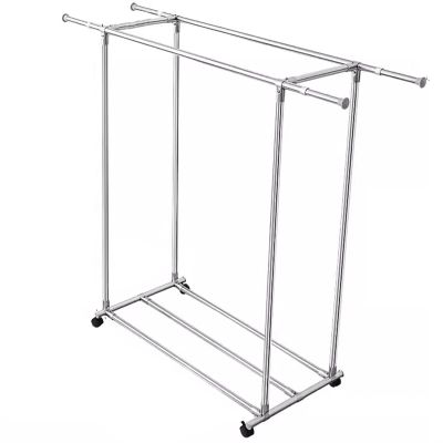 Heavy duty Garment rack Double Rod Clothing Rack On Wheels, Extendable Hanging Rod, Heavy Duty Clothes Rail With Shelves, Portable Closet Organizer For Bedroom, Stainless Steel Clothes Drying Rack