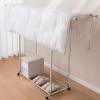 Heavy duty Garment rack Double Rod Clothing Rack On Wheels, Extendable Hanging Rod, Heavy Duty Clothes Rail With Shelves, Portable Closet Organizer For Bedroom, Stainless Steel Clothes Drying Rack view 4