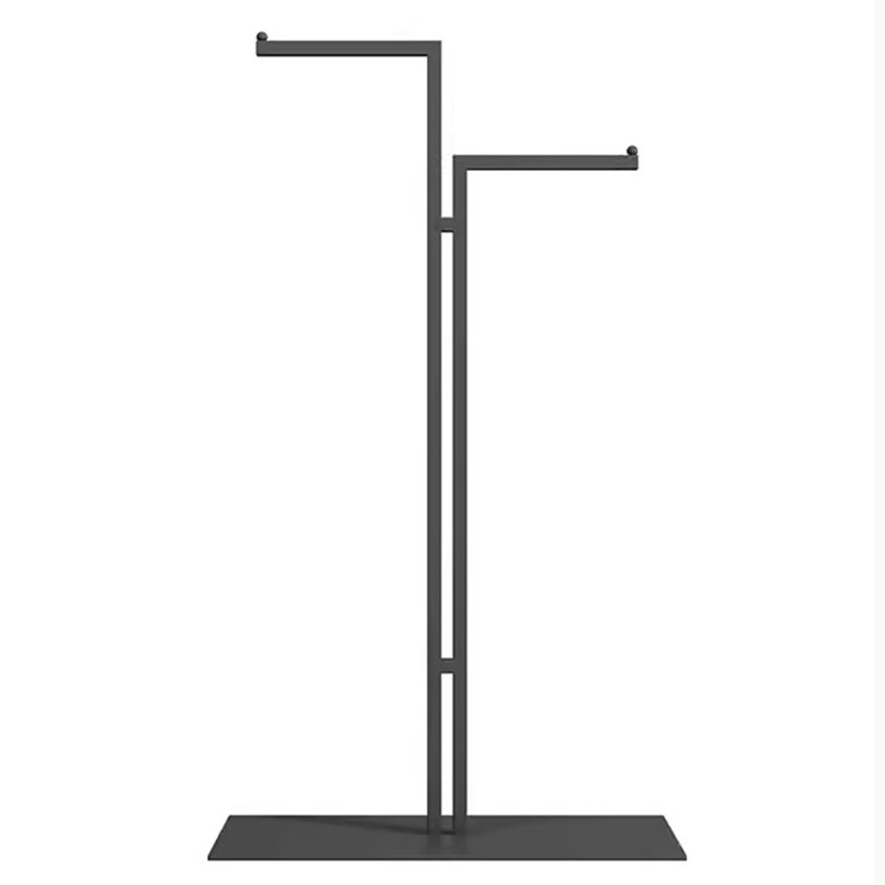 JOMRTS Heavy Duty Garment Rack Double Rod Clothing Rack for Hanging Clothes, Freestanding Clothes Display Rack for Boutique, Heavy Duty Metal Clothes Rail for Bedroom, Space Saving Coat Rack (Black)