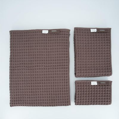 KOSMU Luxury Organic Japanese Cotton Waffle Bath Towel | Thick, Absorbent, Quick Dry Bathroom Towels for Shower, Sauna, Onsen| Hotel & Spa Quality, Gift-Ready (Dark Cocoa, Bath Towel Set (3-Piece))