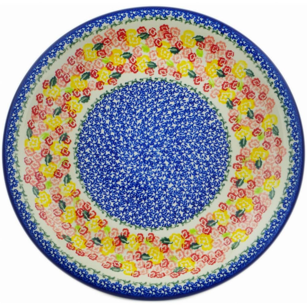 Polmedia Polish Pottery Serving Plate - Starburst Blooms Pattern Handmade in Boleslawiec Poland by Ceramika Bona + Certificate of Authenticity