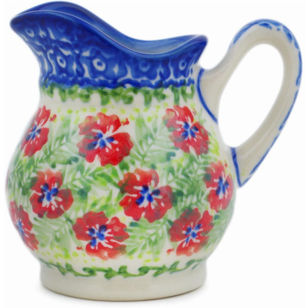 Polmedia Polish Pottery Creamer - Midsummer Bloom Pattern Handmade in Boleslawiec Poland by Ceramika Bona + Certificate of Authenticity