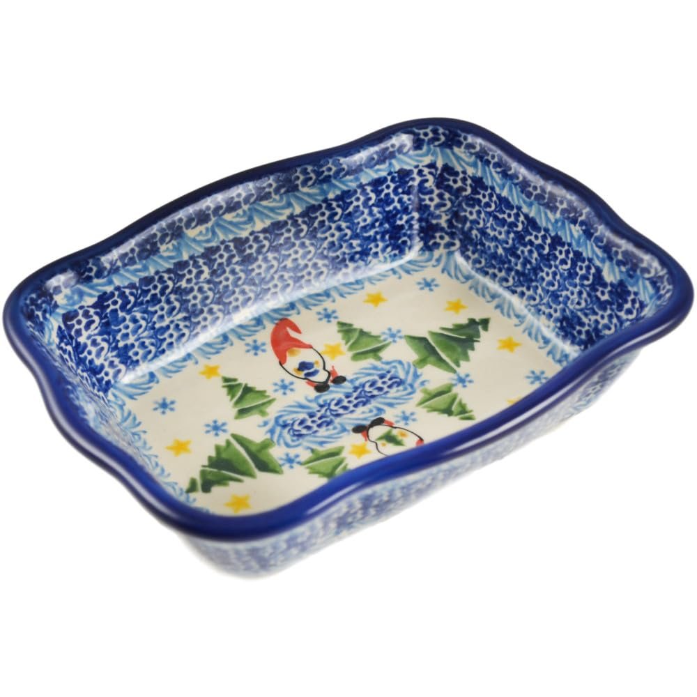 Polmedia Polish Pottery Rectangular Baker - Twinkle Twinkle Little Gnome Pattern Handmade in Boleslawiec Poland + Certificate of Authenticity