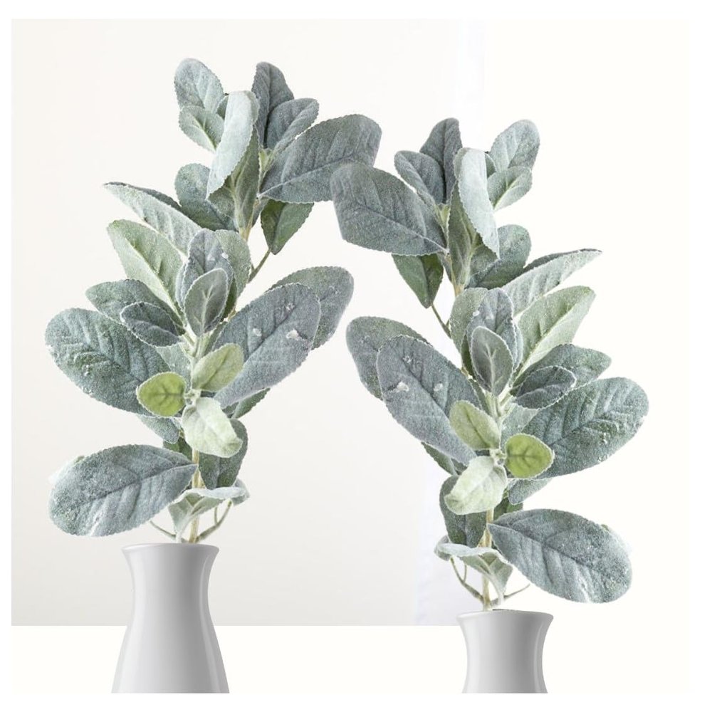 Factory Direct Craft Artificial Green Flocked Lamb's Ear Stems Set of 2 - Fake Greenery for Arrangements and Displays (28 Inches High)