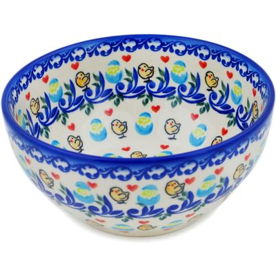 Polmedia Polish Pottery Bowl 6-inch UNIKAT - Hatchlings Pattern Handmade in Boleslawiec Poland by Ceramika Dalia + Certificate of Authenticity
