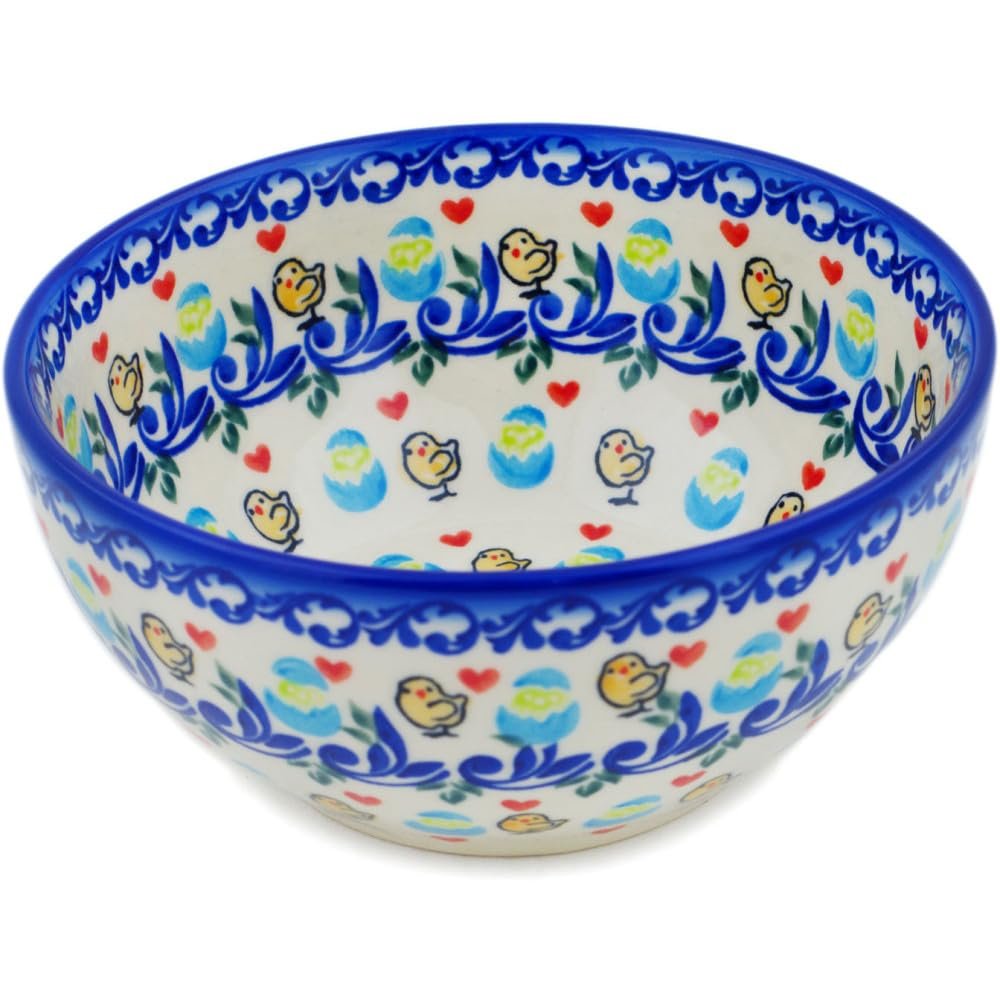 Polmedia Polish Pottery Bowl 6-inch UNIKAT - Hatchlings Pattern Handmade in Boleslawiec Poland by Ceramika Dalia + Certificate of Authenticity