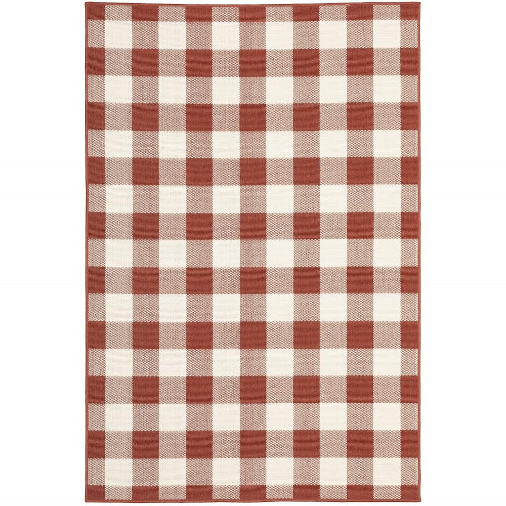 HomeRoots 507131 9 x 13 ft. Red Geometric Stain Resistant Indoor & Outdoor Area Rug