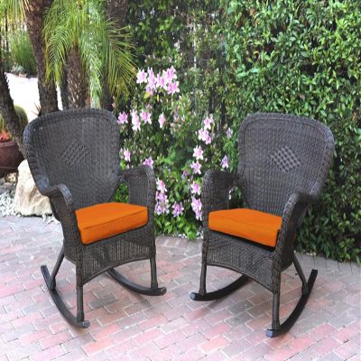 212 Main W00215-R-2-FS016 Windsor Espresso Resin Wicker Rocker Chair with Orange Cushion - Set of 2