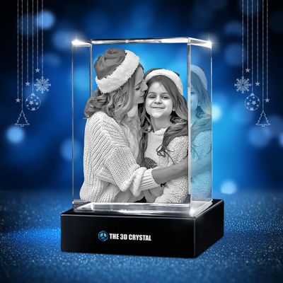 3D Crystal Cube XXXL Size 57 inch Custom Laser Engraved Photo & Text with LED Base Personalized Keepsake for Pet, Family, Child Elegant Display Gift for Wedding, Anniversary, Celebration