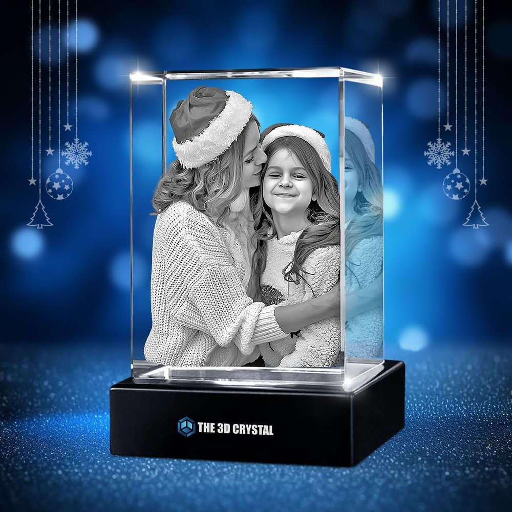 3D Crystal Cube  XXXL Size 57 inch Custom Laser Engraved Photo & Text with LED Base Personalized Keepsake for Pet, Family, Child Elegant Display Gift for Wedding, Anniversary, Celebration