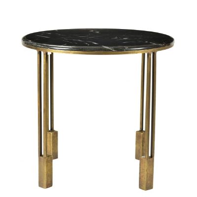 HomeRoots 488553 23 in. Gold & Black Marble & Iron Round End Table
