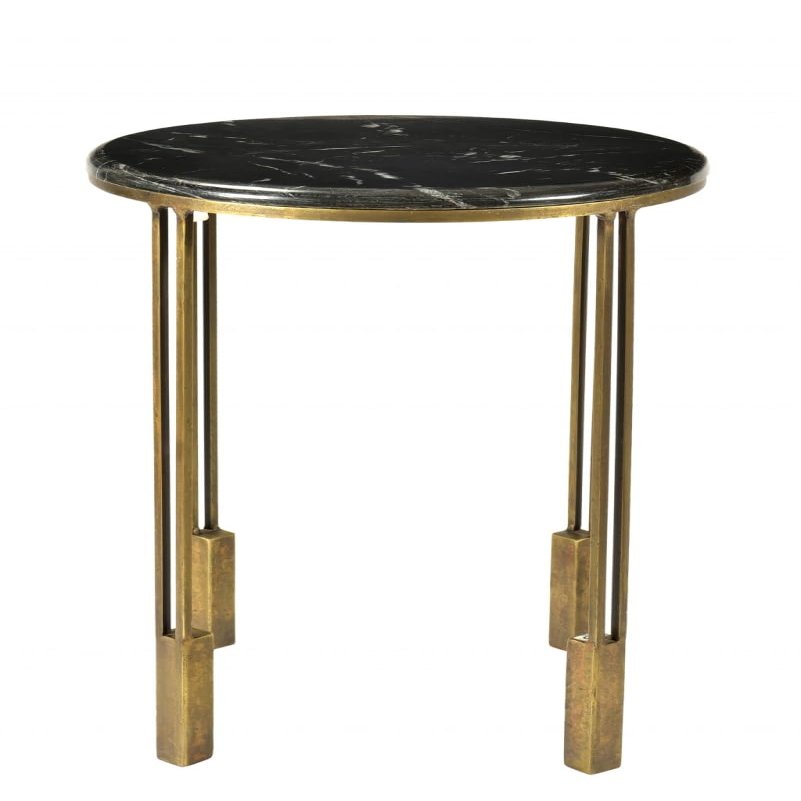 HomeRoots 488553 23 in. Gold & Black Marble & Iron Round End Table