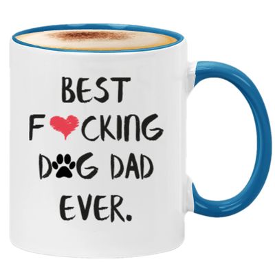 Kropsis Best Fucking Dog Dad Ever - Present Idea from Daughter, Son, Kids, Child - Funny Cup Ceramic Novelty Coffee Mug for Dad, Papa, Men, Him (Blue)