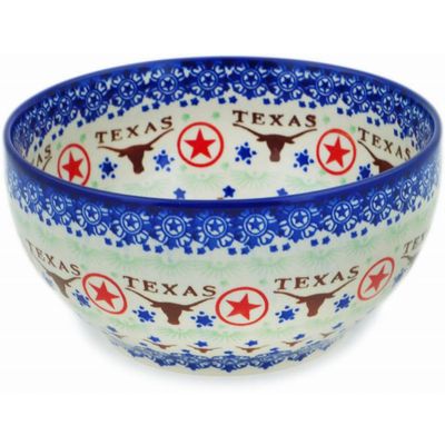 Polmedia Polish Pottery Bowl 7-inch - Texas State Pattern Handmade in Boleslawiec Poland by Ceramika Bona + Certificate of Authenticity