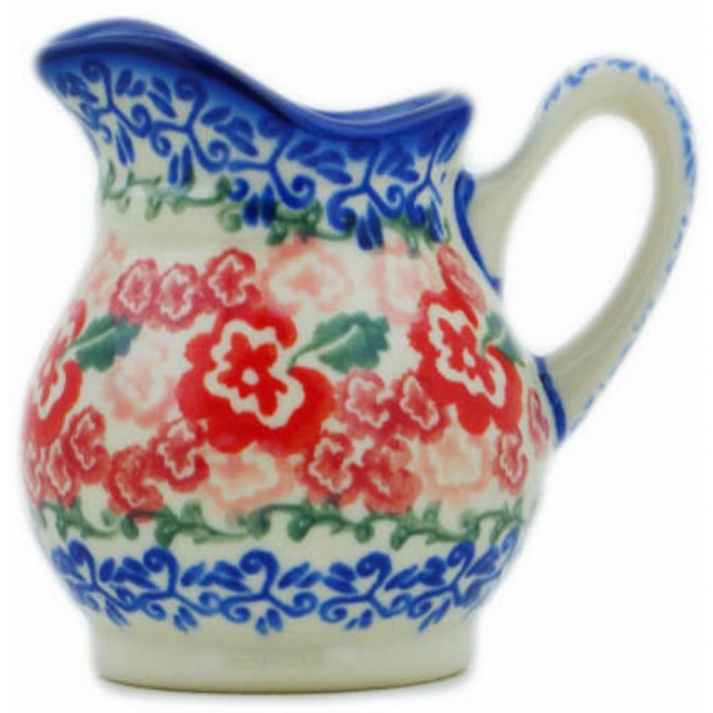 Polmedia Polish Pottery Creamer - Fluctuating Pansy's Pattern Handmade in Boleslawiec Poland by Ceramika Bona + Certificate of Authenticity