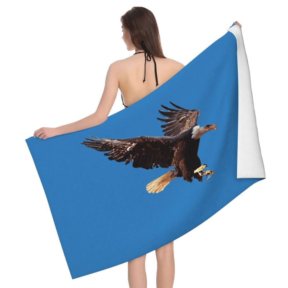 QHWLR Eagle Print Microfiber Absorbent Beach Towel Yoga Gym Sports,Travel Camping (52" x 32")