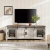 WAMPAT Farmhouse TV Stand for ups to 75 inch TV, Wooden Entertainment Center with Mesh Barn Doors, Media Console with Storage Shelf for Living Room Bedroom, Rustic Oak and White view 1