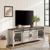 WAMPAT Farmhouse TV Stand for ups to 75 inch TV, Wooden Entertainment Center with Mesh Barn Doors, Media Console with Storage Shelf for Living Room Bedroom, Rustic Oak and White view 3