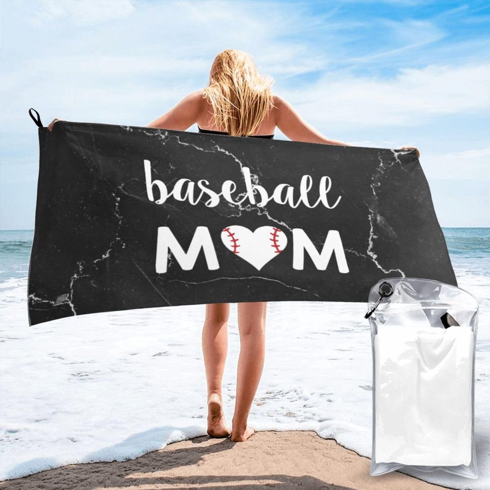 TIPKMRLE Baseball Mom Beach Towel Large Quick Drying Sand Free Beach Towel, for Beach, Swimming Pool, Camping, Black