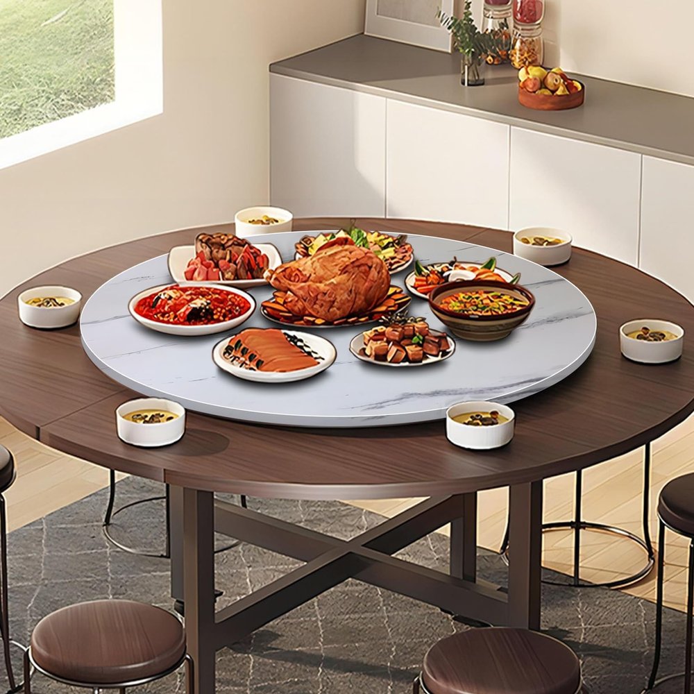 ESOYAWE Wooden Dining Table Swivel Plate Diameter  20 24 28 32 36 39 Inch Large Round Turntable, Easy to Reach Food Tabletop Rotating Serving Tray, No Need to Install