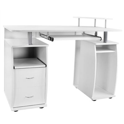 thalo Home Office Desk Multifunctional Desktop Computer Desk with Drawer Storage and Keyboard Tray Workstation Writing Desk Home Office Desk Modern Simple Table(Color:White)