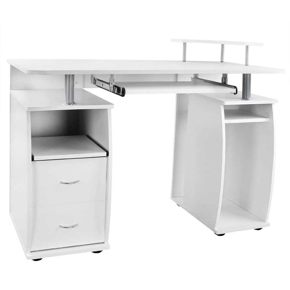 thalo Home Office Desk Multifunctional Desktop Computer Desk with Drawer Storage and Keyboard Tray Workstation Writing Desk Home Office Desk Modern Simple Table(Color:White)