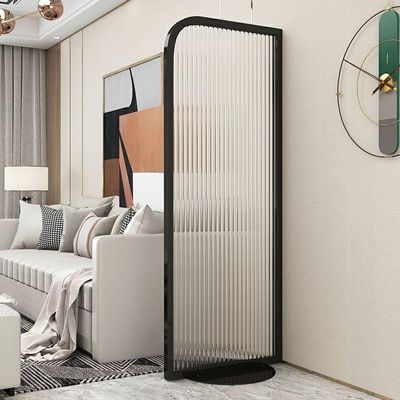 CraftThink Modern Wall Room Divider, Freestanding Screen Wall Privacy Screens with Translucent Glass and Iron Frame, for Shared Room, Entryway, Workspace, 23.5" W x 71" H Black