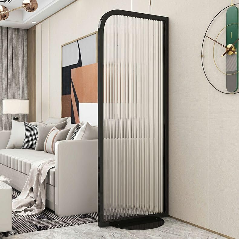 CraftThink Modern Wall Room Divider, Freestanding Screen Wall Privacy Screens with Translucent Glass and Iron Frame, for Shared Room, Entryway, Workspace, 23.5" W x 71" H Black