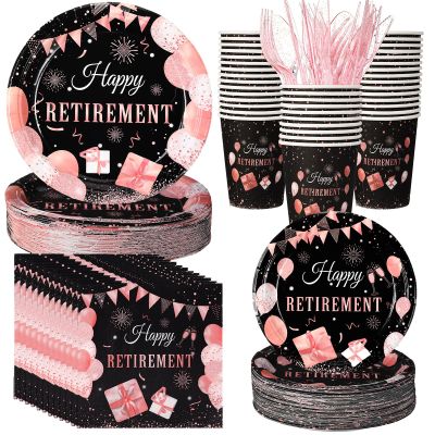 Sunnychicc 50 Guests Happy Retirement Party Paper Plates Napkins and Cups