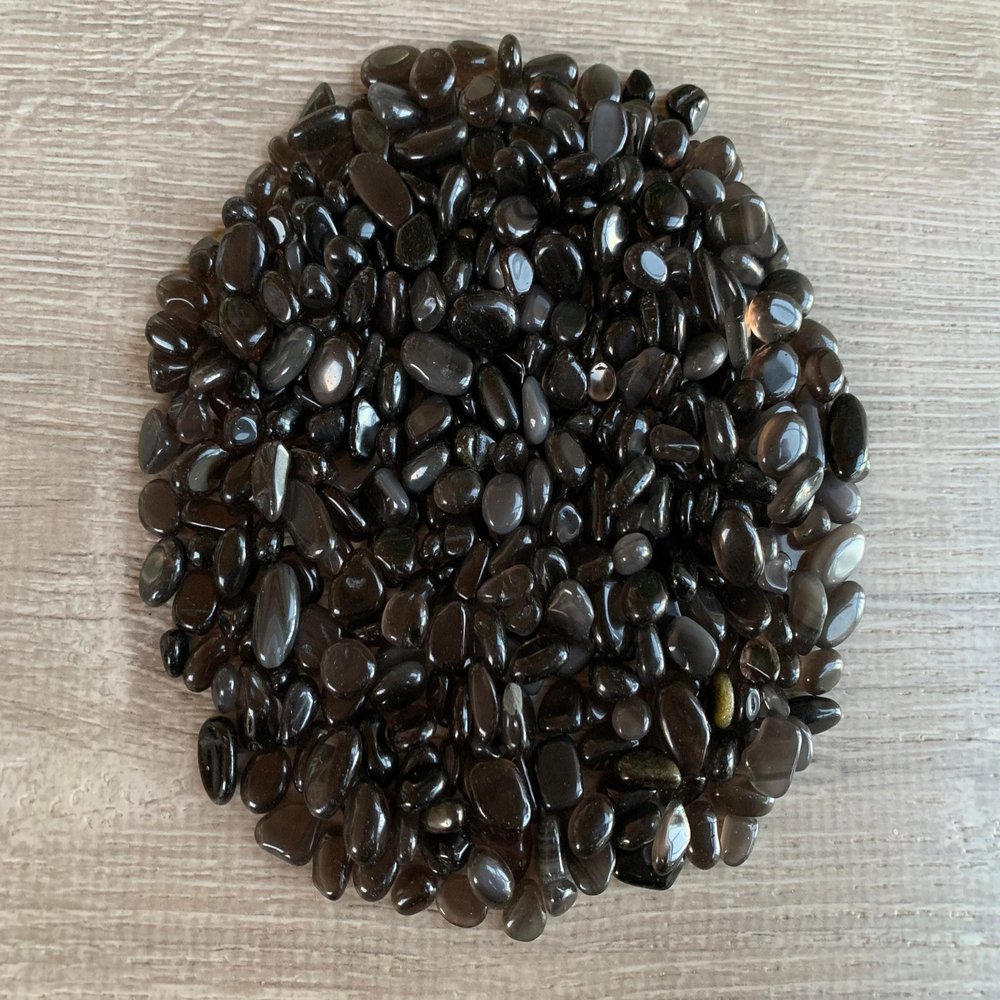2 oz Lot Natural Black Obsidian Semi Tumbled Gemstone Chips, Crushed Mini Crystals, Undrilled Crystal Chips (Black Obsidian)